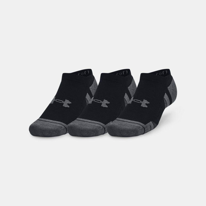 Lot de 3 paires de chaussettes invisibles en coton Under Armour Performance unisexes Noir / Noir / Pitch Gris XL